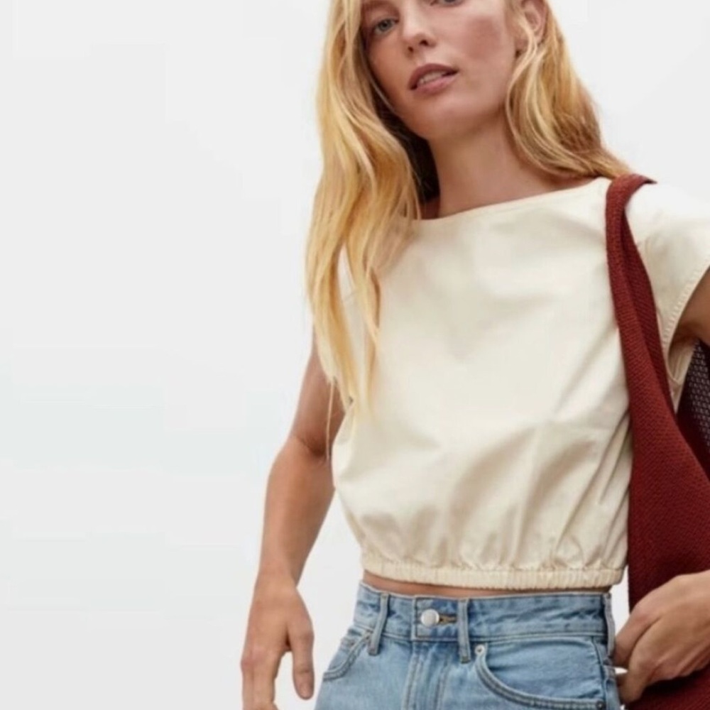 Everlane Cream Cropped Elastic-Hem Tank